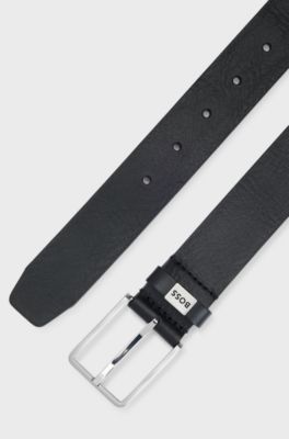 Cintur&oacute;n de piel italiana con logo en la trabilla, Negro