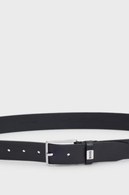 Italian-leather belt with logo keeper, Black