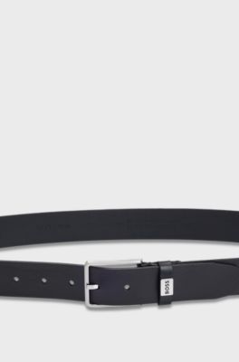 Italian-leather belt with logo keeper, Black