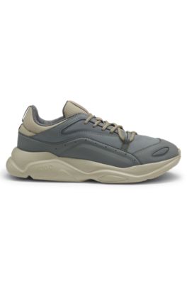 Mixed-material trainers with decorative reflective details, Dark Grey