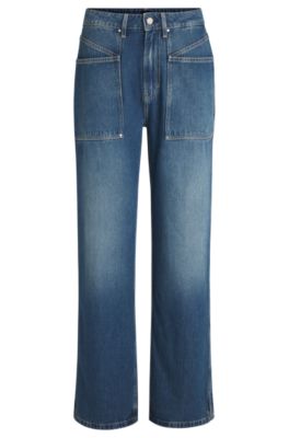 Wide-leg jeans in blue fluid denim, Dark Blue