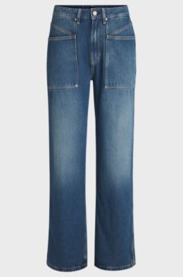 Wide-leg jeans in blue fluid denim, Dark Blue