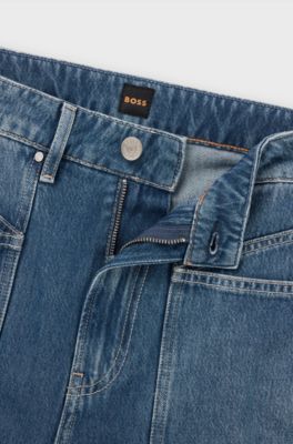 Wide-leg jeans in blue fluid denim, Dark Blue