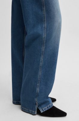 Wide-leg jeans in blue fluid denim, Dark Blue
