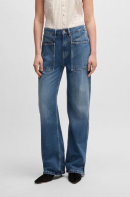Jeans a gamba larga in denim blu fluido, Blu scuro
