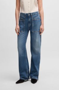 Wide-leg jeans in blue fluid denim, Dark Blue