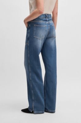 Wide-leg jeans in blue fluid denim, Dark Blue