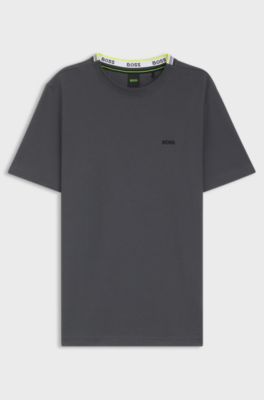 Cotton-piqu&eacute; T-shirt with jacquard-woven back collar, Dark Grey