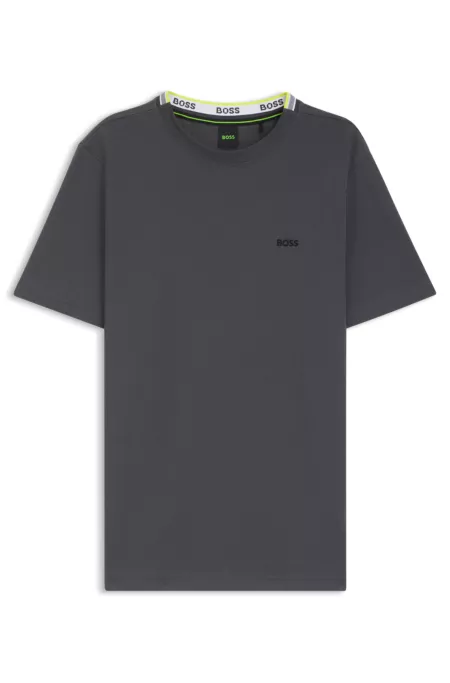Cotton-piqué T-shirt with jacquard-woven back collar