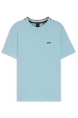 Cotton-piqu&eacute; T-shirt with jacquard-woven back collar, Light Blue