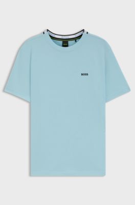 Cotton-piqu&eacute; T-shirt with jacquard-woven back collar, Light Blue