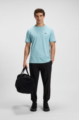 Cotton-piqu&eacute; T-shirt with jacquard-woven back collar, Light Blue