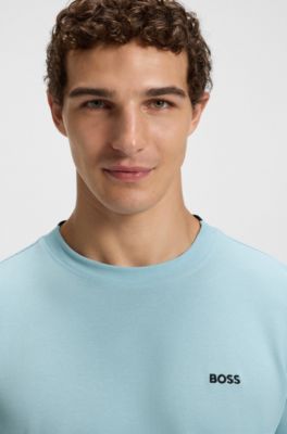 Cotton-piqu&eacute; T-shirt with jacquard-woven back collar, Light Blue