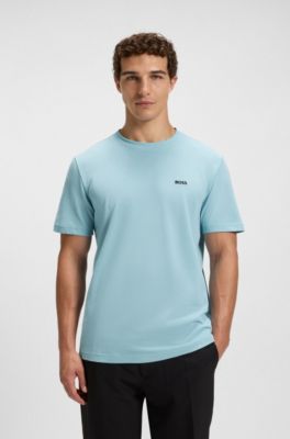 Cotton-piqu&eacute; T-shirt with jacquard-woven back collar, Light Blue