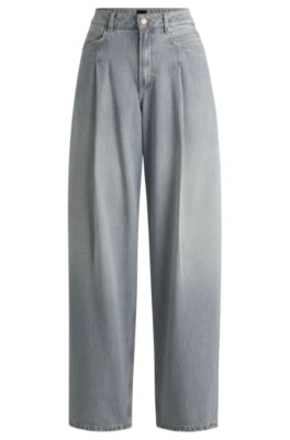 BOSS - Wide-leg jeans in grey denim with front pleats - Light Grey