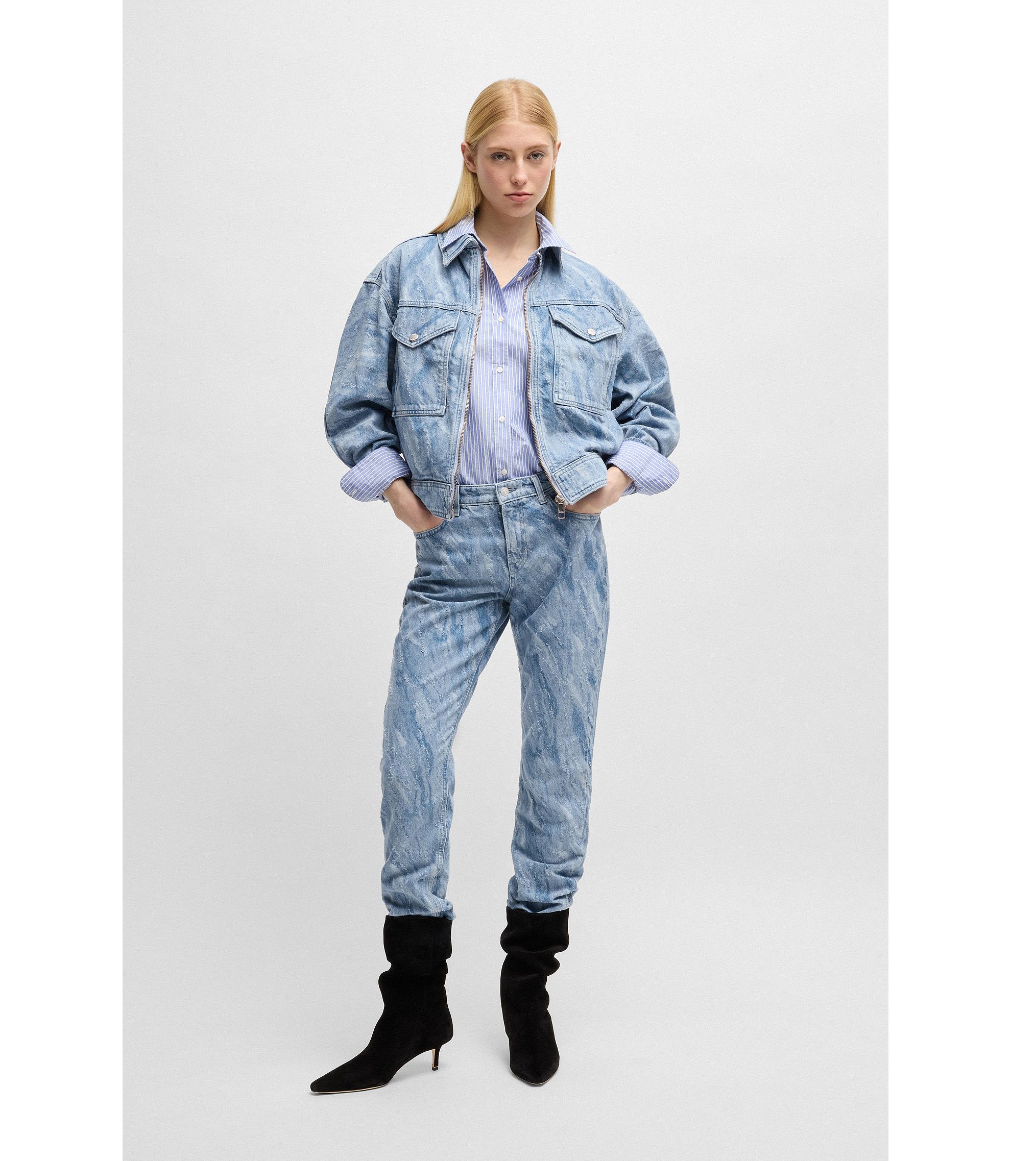 BOSS - スリムフィットジーンズ レーザーパターン ブルーデニム BOSS - スリムフィットジーンズ レーザーパターン ブルーデニム