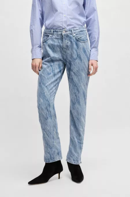 Slim-fit jeans in laser-patterned blue denim