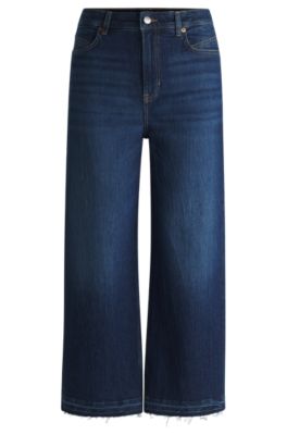 Wide-leg jeans in indigo stretch denim, Dark Blue