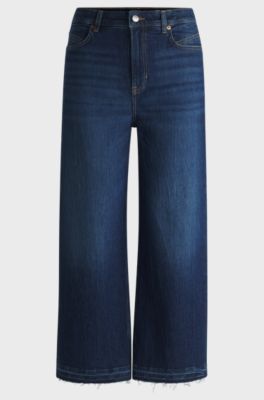 Jeans met wijde pijpen van indigo stretchdenim, Donkerblauw