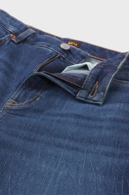 Wide-leg jeans in indigo stretch denim, Dark Blue