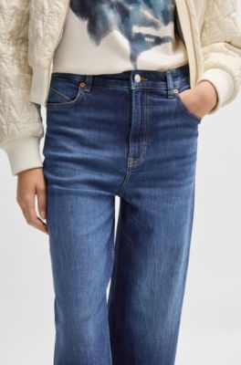 Wide-leg jeans in indigo stretch denim, Dark Blue