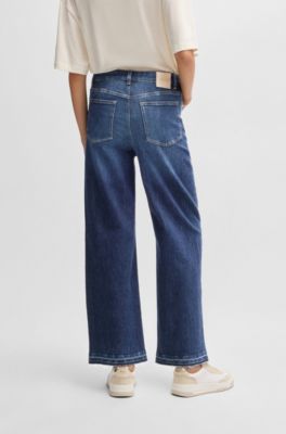 Wide-leg jeans in indigo stretch denim, Dark Blue