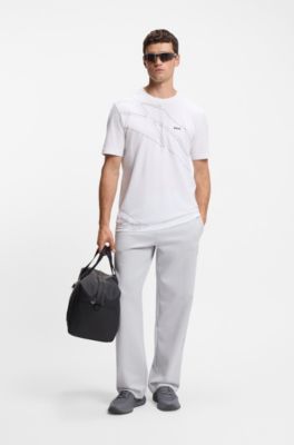 Tracksuit bottoms in a drop-needle cotton blend, Light Grey