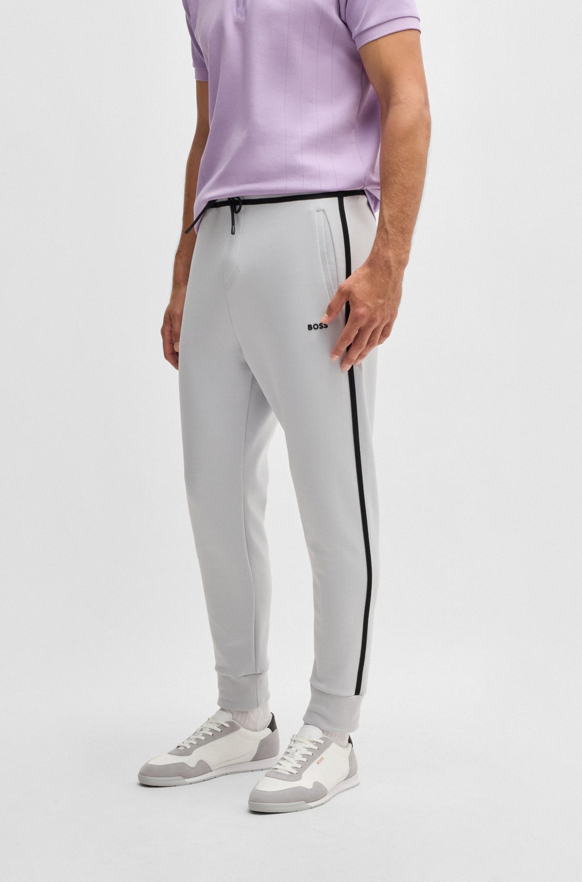 BOSS - Cotton-blend tracksuit bottoms with tape and logo BOSS - Cotton-blend tracksuit bottoms with tape and logo