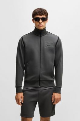 Cotton-blend zip-up sweatshirt with logo artwork, Dark Grey