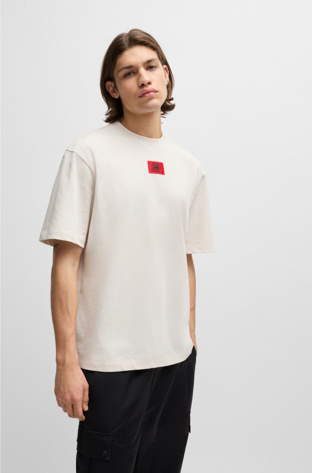 HUGO x RB relaxed-fit T-shirt with signature bull motif, Natural