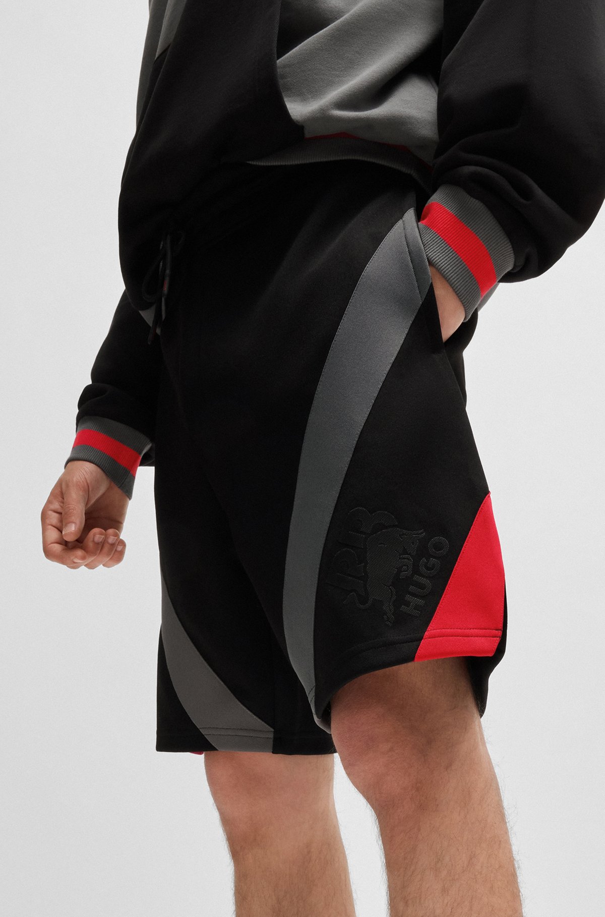 HUGO - HUGO x RB oversized-fit shorts with signature bull motif