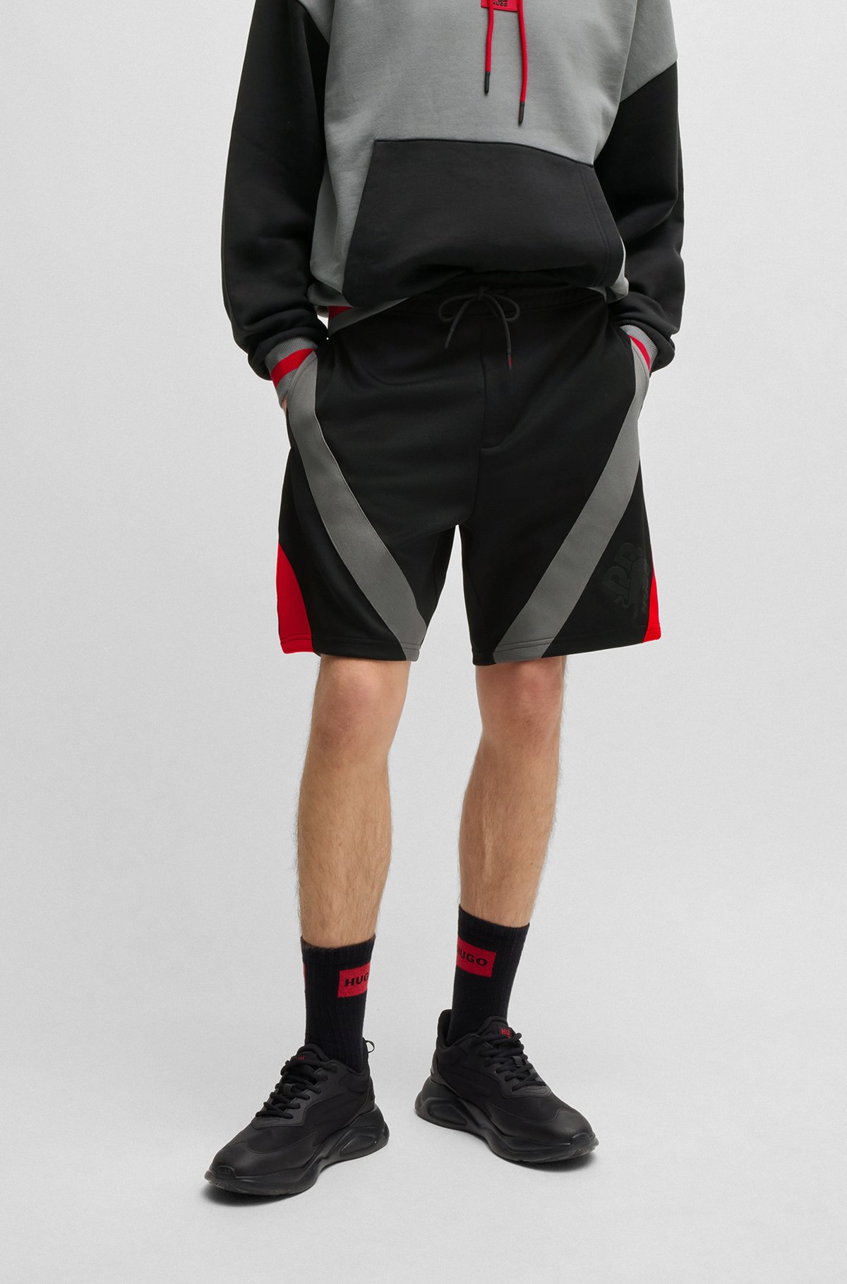 HUGO - HUGO x RB oversized-fit shorts with signature bull motif