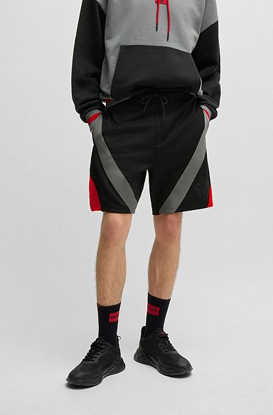 HUGO x RB oversized-fit shorts with signature bull motif, Black