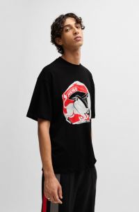 HUGO x RB oversized-fit T-shirt van katoen met raceprint, Zwart