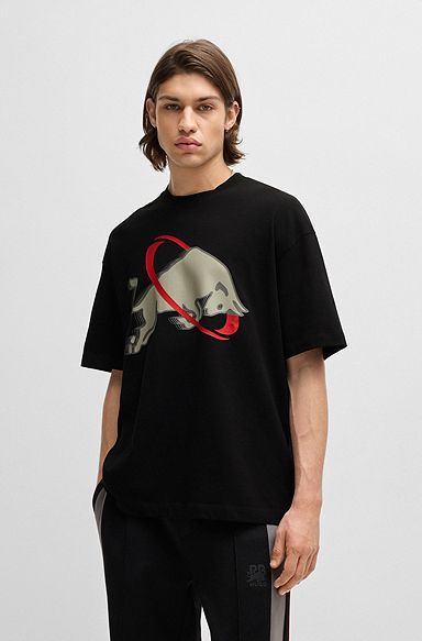 HUGO x RB oversized-fit T-shirt with signature bull motif, Black