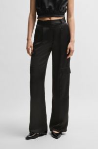 Pantalones cargo relaxed fit de raso, Negro