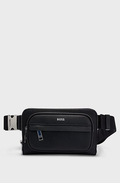 Structured crossbody bag with branded trims, Black