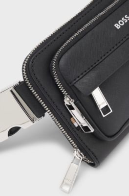 Bolso cruzado con logo estampado metalizado, Negro