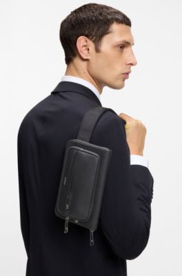Crossbodytas met logo in folieprint, Zwart