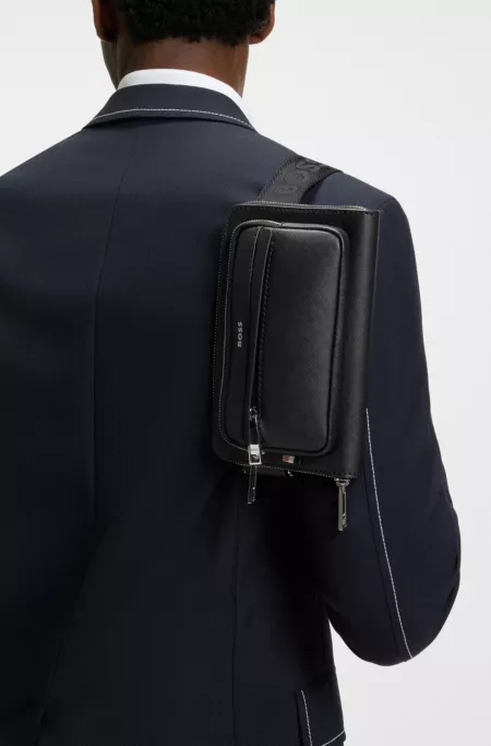 Structured crossbody bag with branded trims