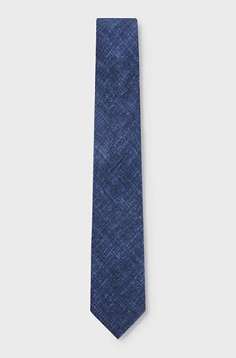 Cotton tie with an all-over denim effect, Dark Blue