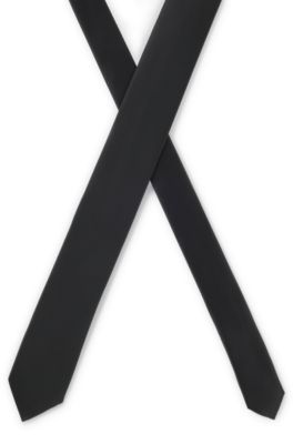 Cravatta in misto seta con trama a tinta unita, Nero