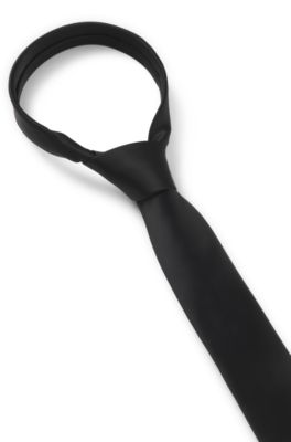 Cravatta in misto seta con trama a tinta unita, Nero