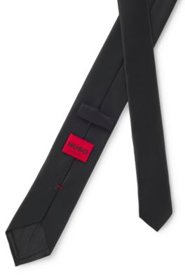 Cravatta in misto seta con trama a tinta unita, Nero