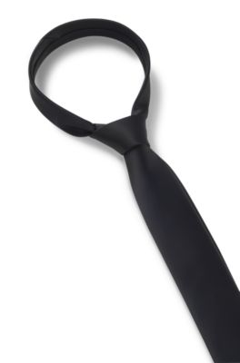 Silk-blend tie with a plain weave, Dark Blue