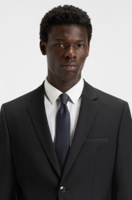 Silk-blend tie with a plain weave, Dark Blue