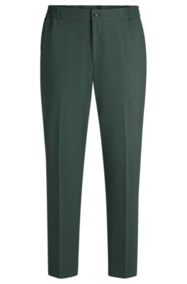 Slim-fit trousers in wool-blend poplin, Light Green