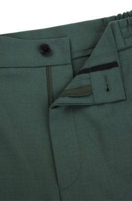Slim-fit trousers in wool-blend poplin, Light Green