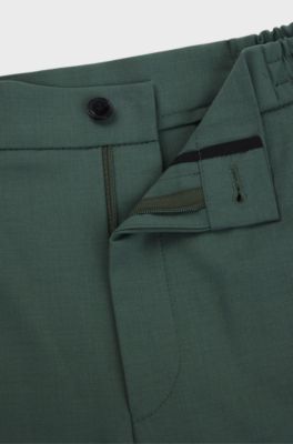 Slim-fit trousers in wool-blend poplin, Light Green