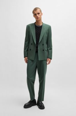 Slim-fit trousers in wool-blend poplin, Light Green